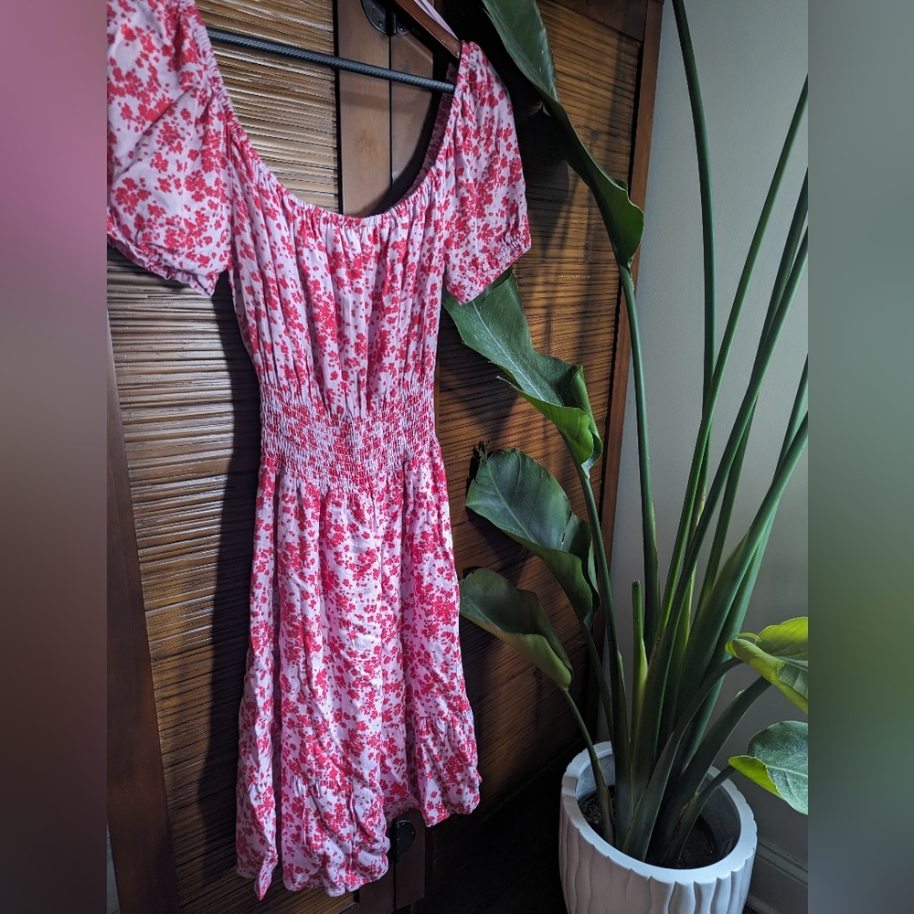 NWT Cupcakes and Cashmere Pink and Red Floral Off Shoulder Dress Size Small - Picture 4 of 4